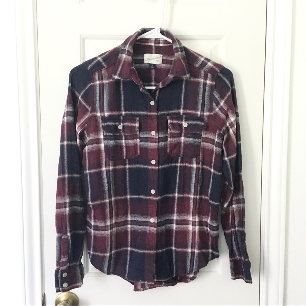 Burgundy plaid flannel shirt